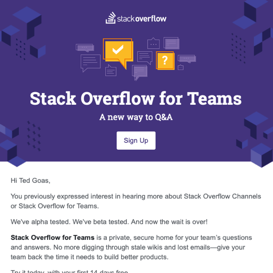 Stack Overflow for Teams announcement